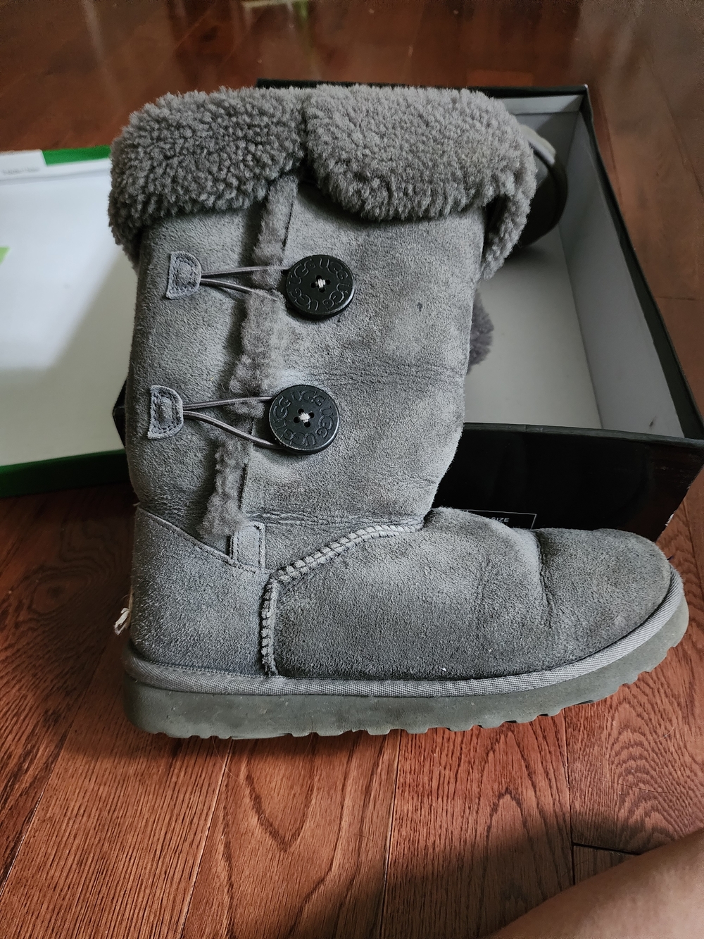 Vintage UGG Gray Suede Shearling-Trim Slip-On Boot